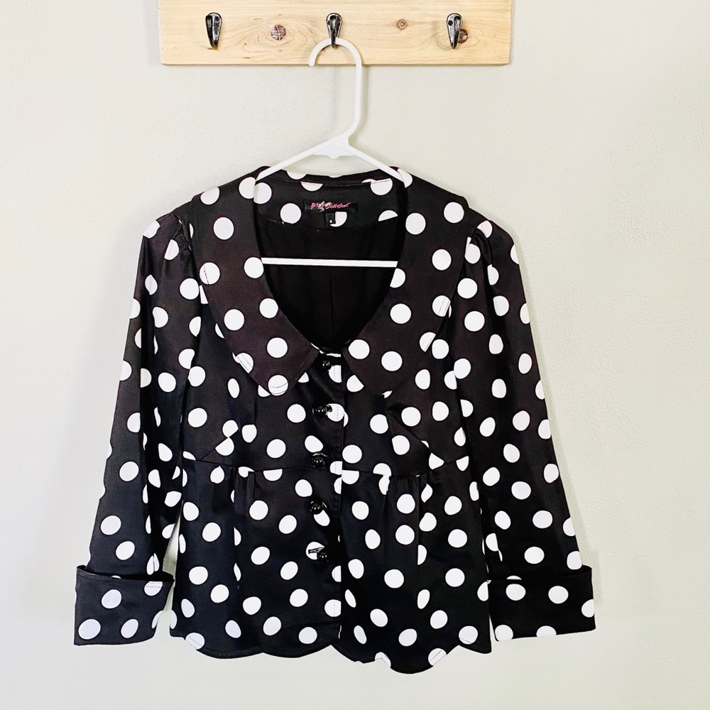 Betsey Johnson Black & White Polka Dot Blazer 8